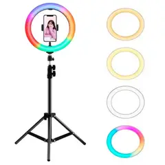 GENERICO - Aro De Luz Rgb Multicolor De 30 Cm Profesional Con Tripode 2.10 m