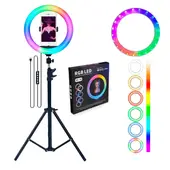 GENERICO - Aro De Luz Rgb Multicolor De 30 Cm Profesional Con Tripode 2.10 m
