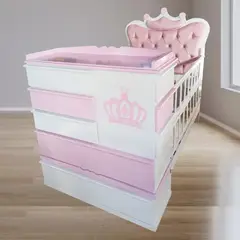 GENERICO - Cama cuna plaza y media rosado corona full cajon