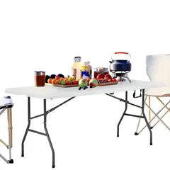 GENERICO - Mesa Plegable Rectangular Blanco 180x76x74 CM