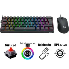 REDRAGON - Combo S143 Teclado K617RGB FIZZ SP + Mouse M724 Black