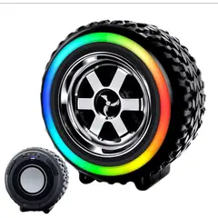 GENERICO - Bocina Bluetooth Forma de Llanta Luz LED RGB USB-Micro SD