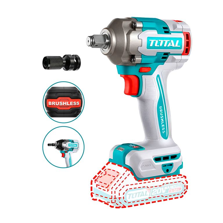 Llave Impacto Dado Cuadrado 12 20v 400nm + Adaptador Total