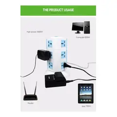 GENERICO - Torre Enchufes Multiple Toma Corriente Universal Puertos Usb