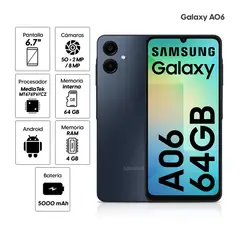 SAMSUNG - Celular Galaxy A06 4GB RAM 64GB Cámara Principal 50MP + 2MP Frontal 8MP 67 Pulg - Negro