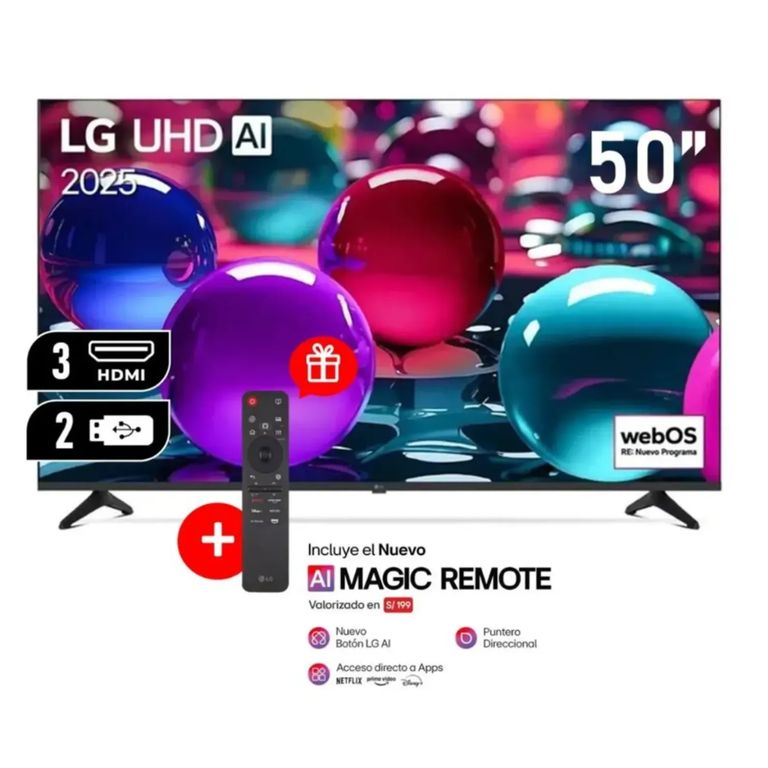 Televisor 50 Pulg Ultra HD 4K AI ThinQ 50UA7300 con MAGIC Modelo 2025- Negro