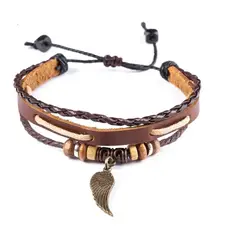 GENERICO - Pulsera Brazalete de cuero Multicapa Ala