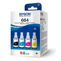 EPSON - Tinta T664 Pack x4 Cyan, Magenta, Amarillo y Negro