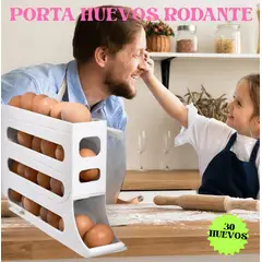 GENERICO - PORTA HUEVOS CONTENEDOR 30 HUEVOS 4 NIVELES RODANTE AUTOMÁTICO DESLIZANTE