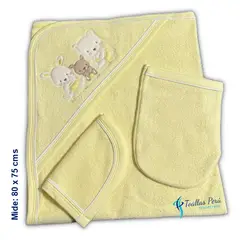TOALLAS PERU DETALLES Y MAS - Toalla con Capucha Bebé-Niño Amarillo - Alg La Bellota
