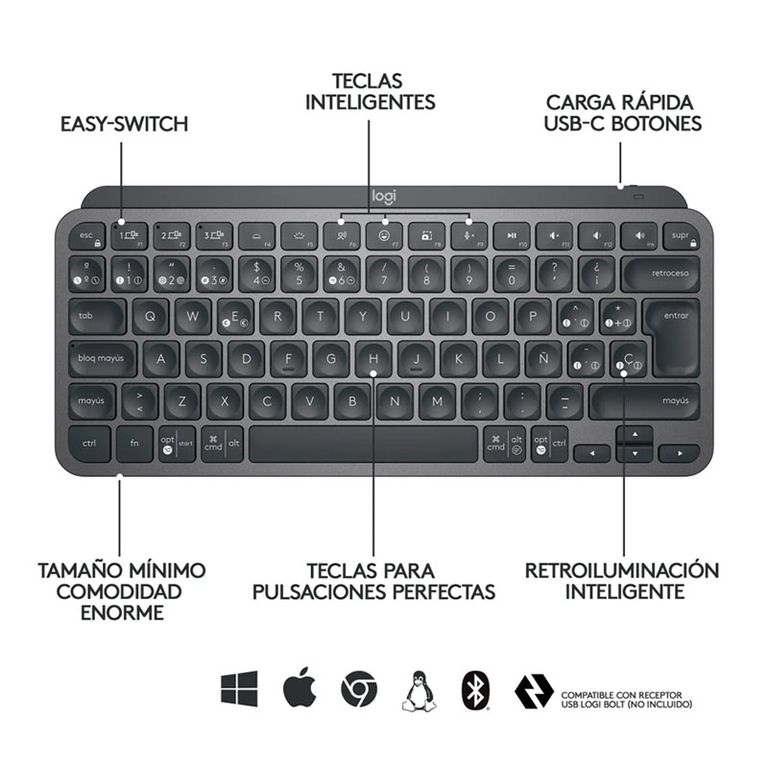 Teclado Mini Inalambrico Mx Keys Multidispositivo Negro
