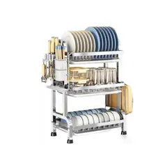 GENERICO - Escurridor Organizador de acero inoxidable de 3 niveles + accesorios