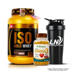 LEVEL PRO - Iso Gold Whey 1.1 kg rich chocolate + omega 3 herbalmax 100 capsulas + shaker