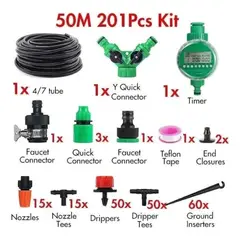 QUICK - Kit De Riego Sistema Automático 50m 201 Piezas Ccronometro