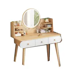 ANYHOGAR - Tocador Madera Espejo Con Luz con taburete marrón