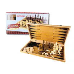 GENERICO - Tablero de Madera Set Ajedrez 3en1 - Mediano