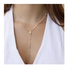 OEM - Collar Rosario Mujer Perlas con Acero Inoxidable Regala x SAN VALENTIN