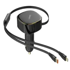 LDNIO - Cargador de Auto 30W C107 con Cable Retráctil Lightning y Tipo-C