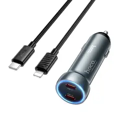 HOCO - Cargador de Auto Z54B Tipo-C a Lightning 2USB-C de 60W PD