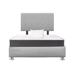 GENERICO - Combo Cama tapizada Petal P cromadas- 15plz Gris claro + Colchón + Almohada