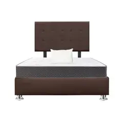 GENERICO - Combo Cama tapizada Petal P cromadas - 15plz Marrón + Colchón + Almohada