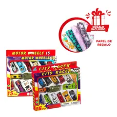 GENERICO - Pack12 Coches para Niños de 3 Años 15 Piez Y+Papel de Regalo