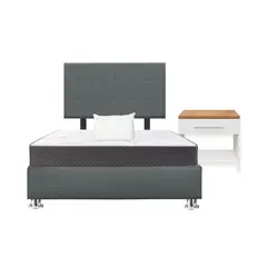 GENERICO - Combo Cama tapizada Petal - 2pz Gris oscuro+Colchón+ Almd+Velador Nod