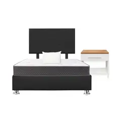 GENERICO - Combo Cama tapizada Petal P.cromadas - 2plz Negro+Colchón+ Almd+Velador Nod