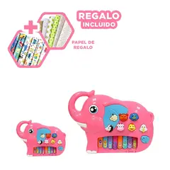 GENERICO - Pack12 Teclado Didactico de Elefante Rosad Y+Papel de Regalo