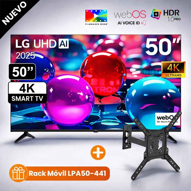 Televisor 50 Pulg Ultra HD 4K AI ThinQ 50UA7300PSB Modelo 2025 + Rack