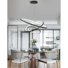 GENERICO - Lámpara 3 luces moderna con anillos irregular LED negro
