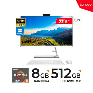 LENOVO - ALL IN ONE IdeaCentre 3 FHD 23.8" Ryzen 5 7430U, 8GB DDR4, 512GB SSD - W11H BLANCO
