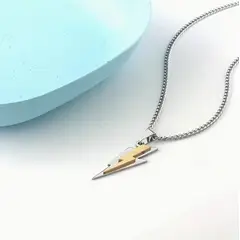 GENERICO - Cadena collar con Dije Rayo plateado Dorado Hombres