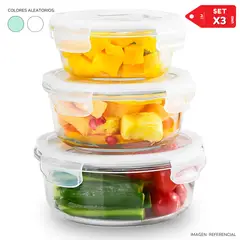 INSPIRA - Set x3 Táperes de Vidrio con tapa plástica hermética Circular