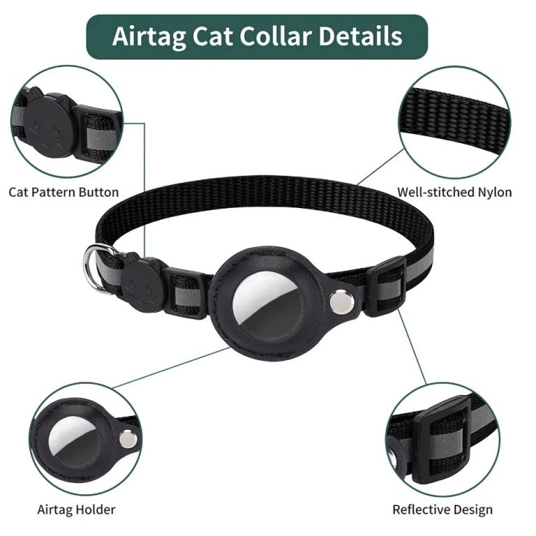 Collar Con Airtag Gps Incluido Gato Bluetooth Negro