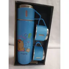 GENERICO - TERMO 3 TAZAS DE ACERO INOXIDABLE azul