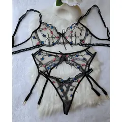 GENERICO - Set de Lencería negro para mujer talla S - ARIA