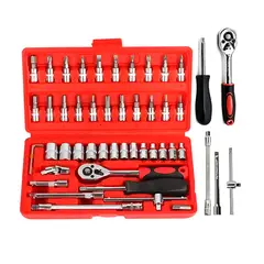 GENERICO - Juego Dados Cubo Puntas 1/4 46 Piezas Multiuso Acero Maleta