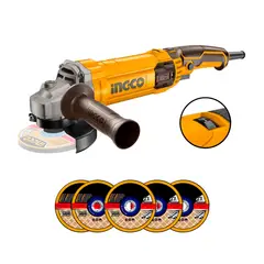 INGCO TOOLS - Amoladora Angular 1100w 5 Esmeril Cortadora X5 Discos Ingco