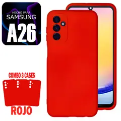 GENERICO - Combo Silicone Case Para Samsung A26 Rojo Con Marca