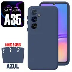 GENERICO - Combo Silicone Case Para Samsung A35 Azul Con Marca