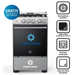 INDURAMA - Cocina de Pie a Gas 20" 4 Hornillas Acero Fontana - Gris - con Horno