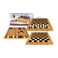 GENERICO - Tablero de Madera 3en1 Ajedrez- Damas Chinas- Backgammon Mediano