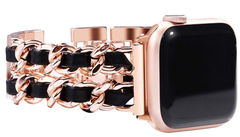 Correa Cuero y Acero para Apple Watch 40mm Oro Rosa-Negro