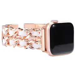 GENERICO - Correa Cuero y Acero para Apple Watch 40mm Rosa Oro-Blanco