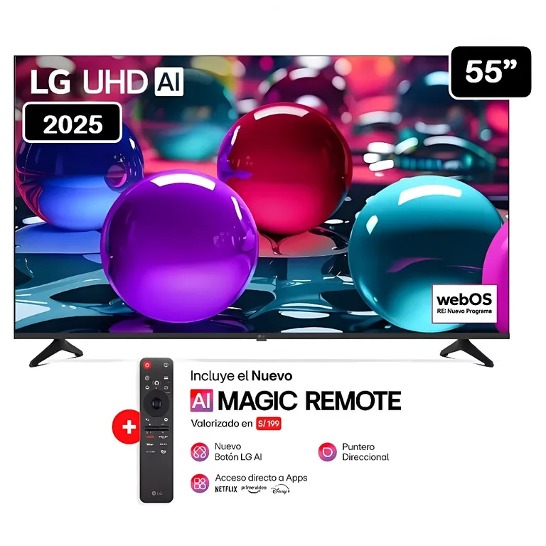Televisor 55 Pulg Ultra HD 4K AI ThinQ 55UA7300 Modelo 2025- Negro