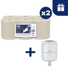 TORK - Papel Toalla Precortada Hoja Doble Natural 12 x 120 mts + Dispensador