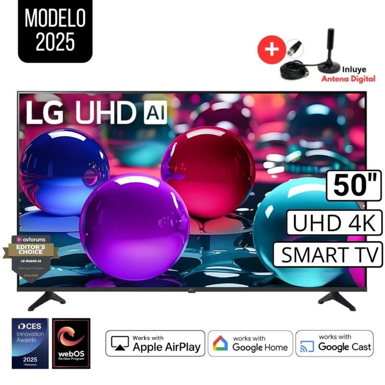 Televisor Smart TV Led Uhd 50" 4K Thinq AI 50UA7300PSB 2025 + Antena Digital