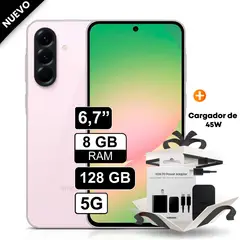 SAMSUNG - Celular Galaxy A56 5G 128GB 8GB RAM cámara 50MP frontal 12MP 67 Rosado + Cargador de 45W