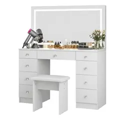 MUEBLES CRISOSTOMO - Tocador de Maquillaje con Espejo y Luces Blanco 110cm